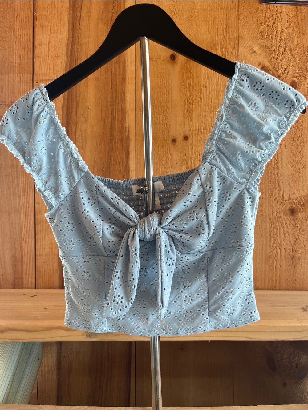 URBAN Romantics Light Blue Eyelet Tie-Front Crop Top